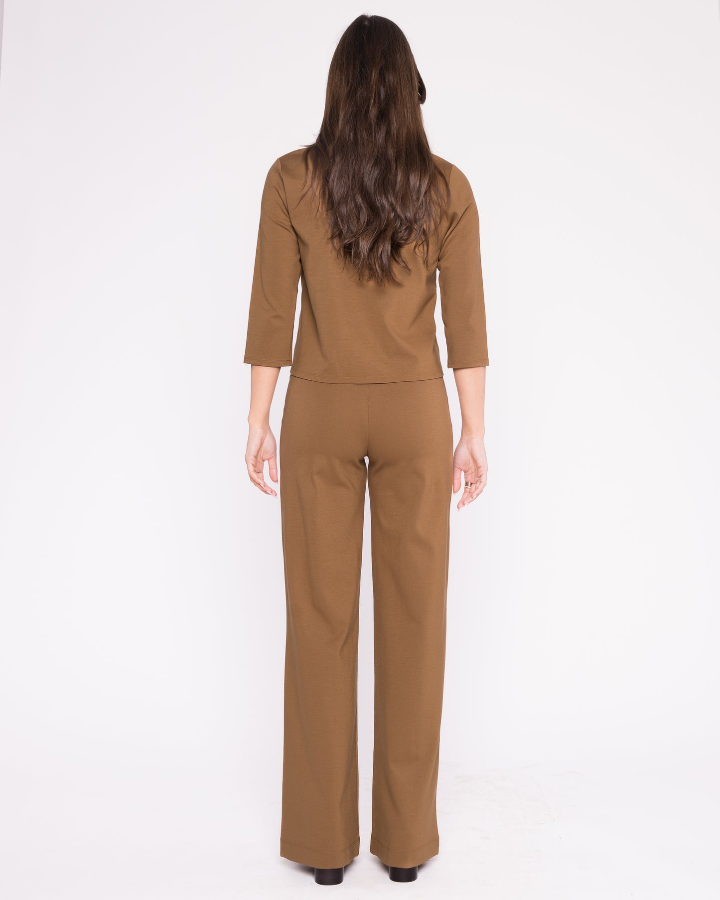 Camel Ponte Knit 3/4 Sleeve Top