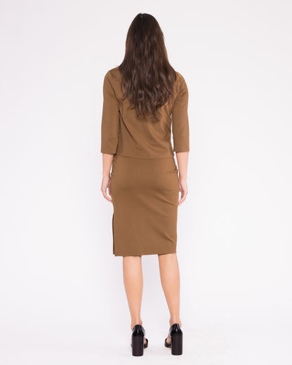 Camel Ponte Knit Pencil Skirt