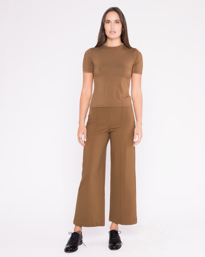 Camel Ponte Knit Straight Leg Pant: Cropped
