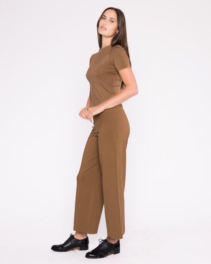 Camel Ponte Knit Straight Leg Pant: Cropped