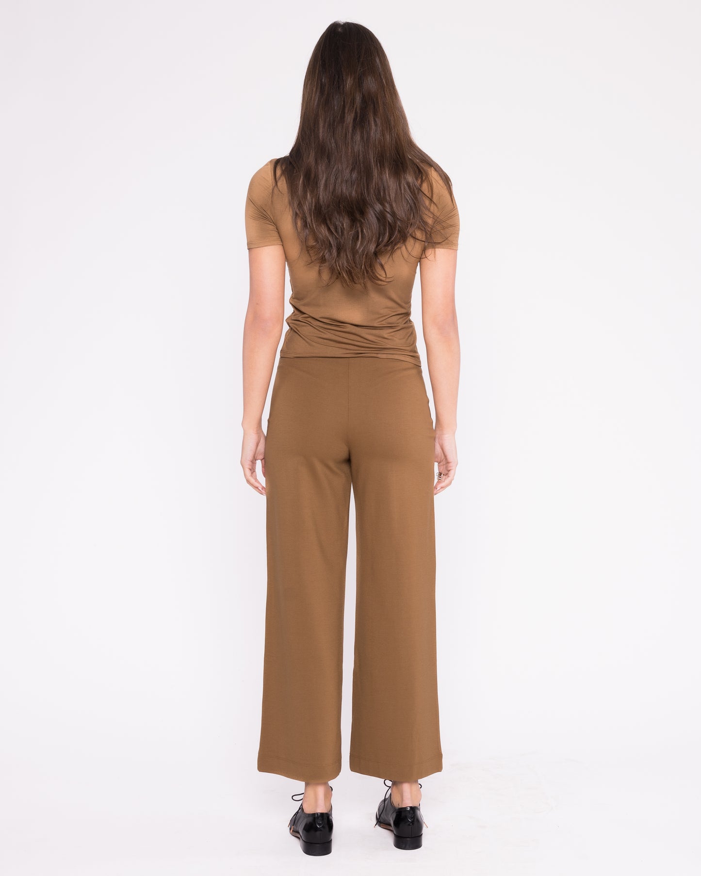 Camel Ponte Knit Straight Leg Pant: Cropped