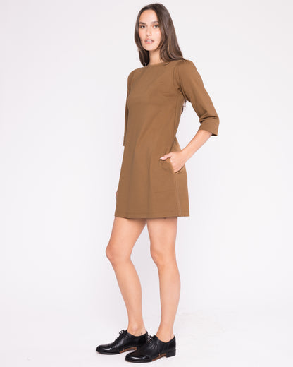 Camel Ponte Knit A-Line Dress
