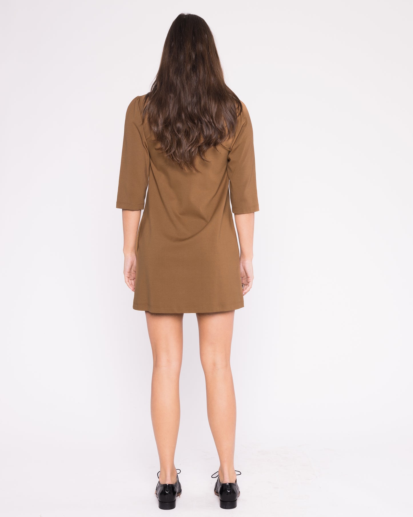 Camel Ponte Knit A-Line Dress