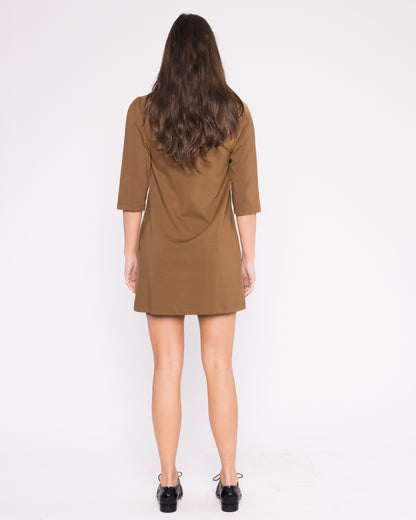 Camel Ponte Knit A-Line Dress