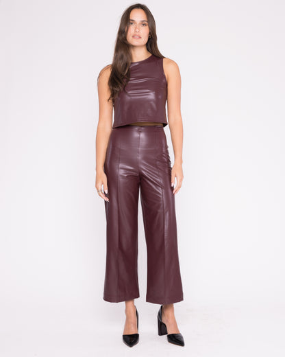 Oxblood Vegan Leather Straight Leg Pant: Cropped