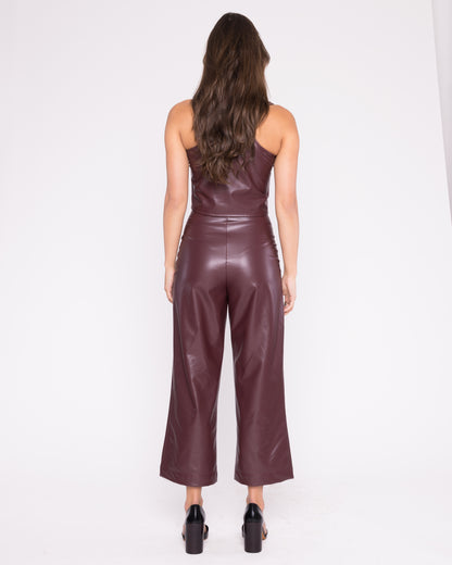 Oxblood Vegan Leather Straight Leg Pant: Cropped