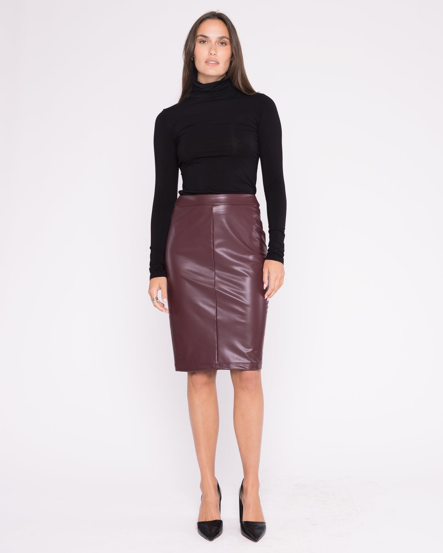Oxblood Vegan Leather Pencil Skirt