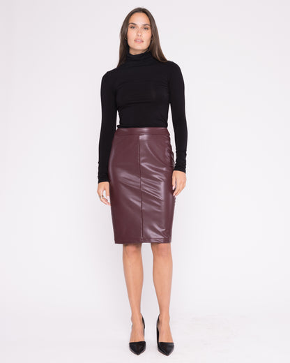 Oxblood Vegan Leather Pencil Skirt