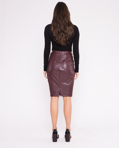 Oxblood Vegan Leather Pencil Skirt