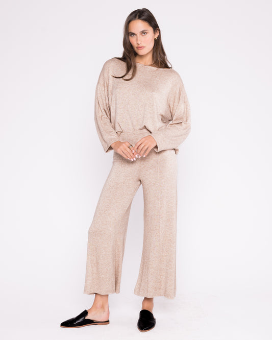 Oatmeal Sweater Knit Wide Leg Pant: Cropped