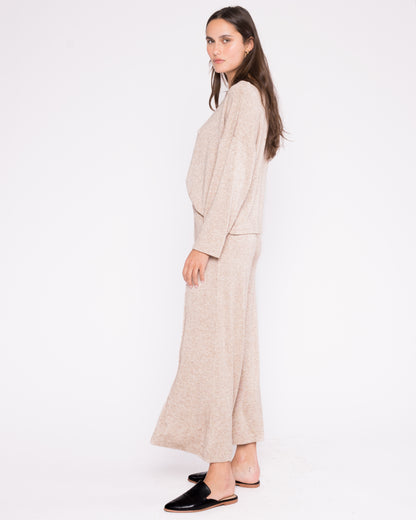 Oatmeal Sweater Knit Boat Neck Top