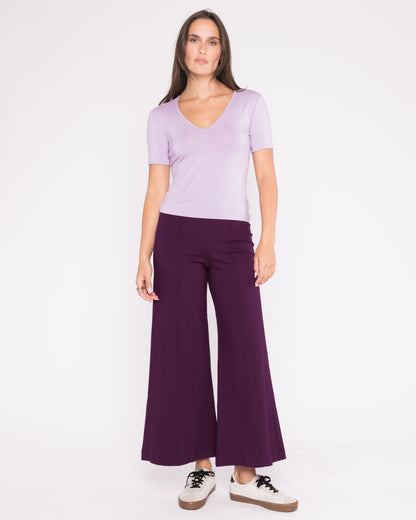 Plum Ponte Knit Wide Leg Pant: Cropped