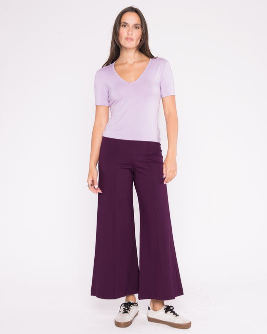 Plum Ponte Knit Wide Leg Pant: Cropped