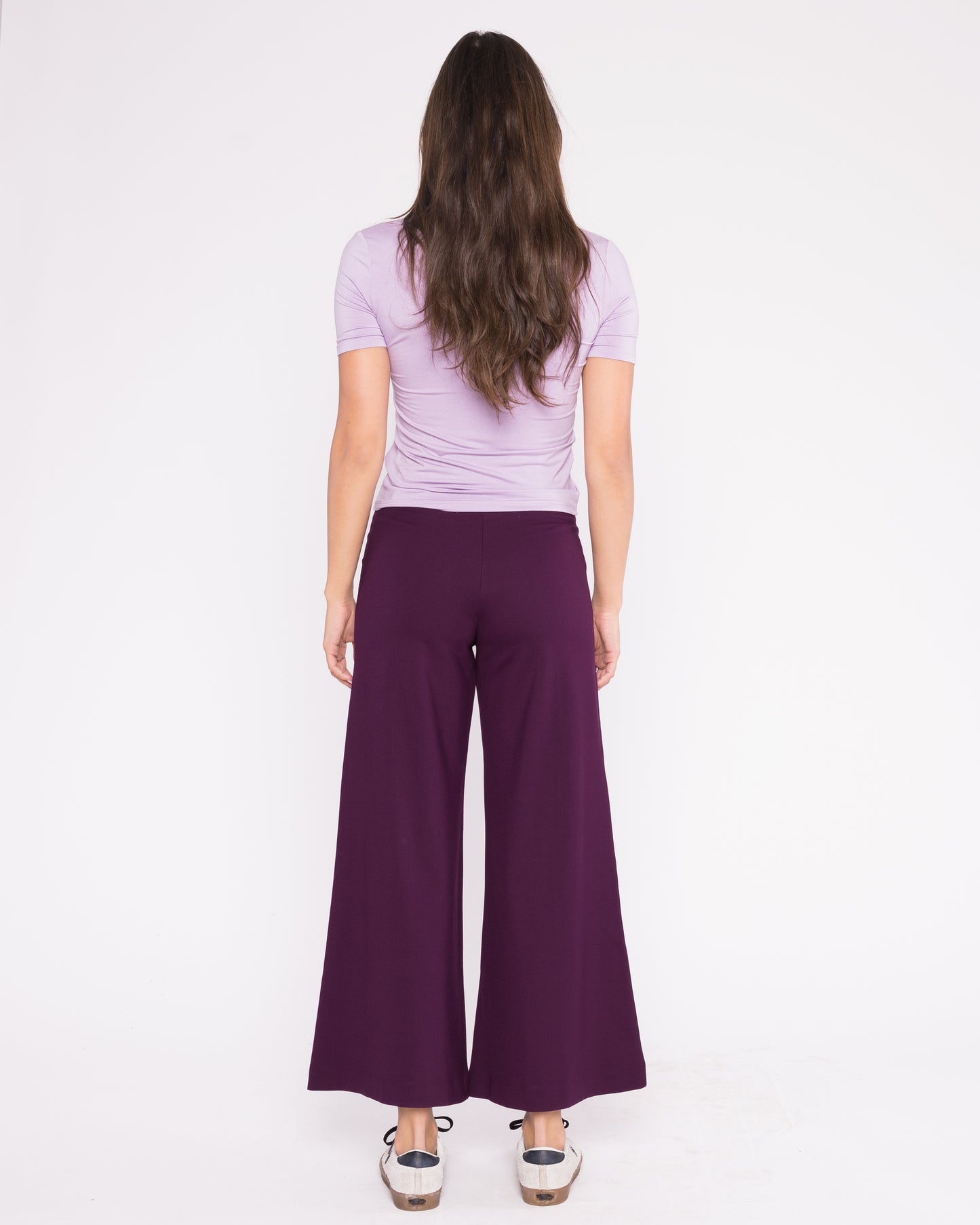 Plum Ponte Knit Wide Leg Pant: Cropped