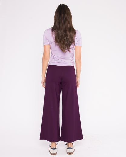 Plum Ponte Knit Wide Leg Pant: Cropped