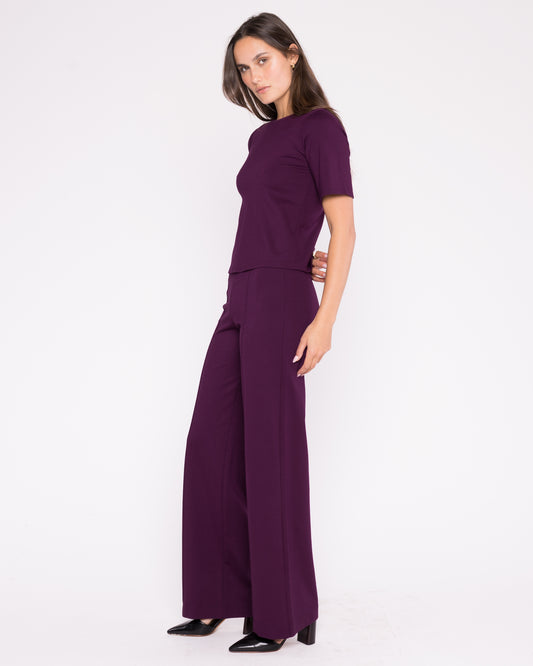 Plum Ponte Knit Short Sleeve Top Extended