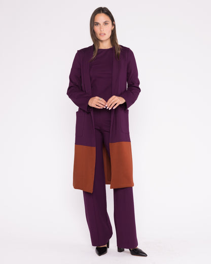 Plum/Rust Ponte Knit Color Block Smoking Jacket