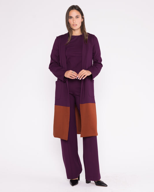 Plum/Rust Ponte Knit Color Block Smoking Jacket