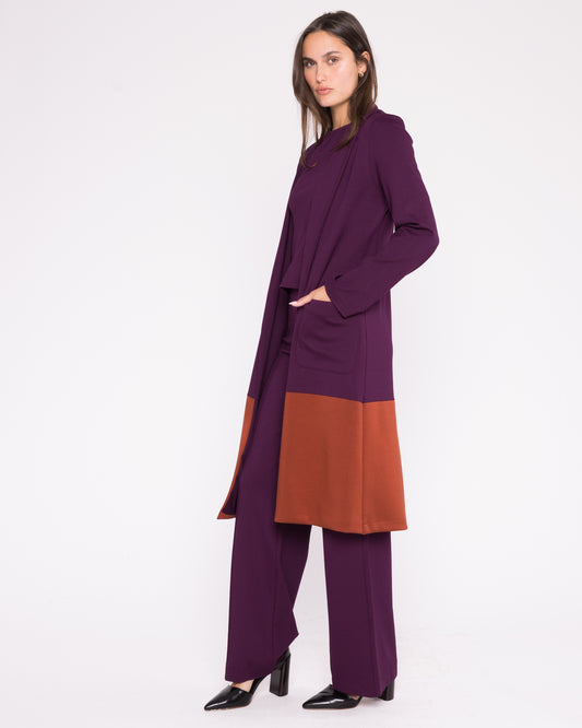 Plum/Rust Ponte Knit Color Block Smoking Jacket