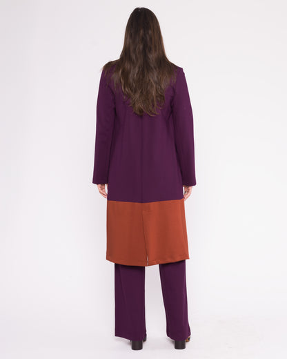 Plum/Rust Ponte Knit Color Block Smoking Jacket