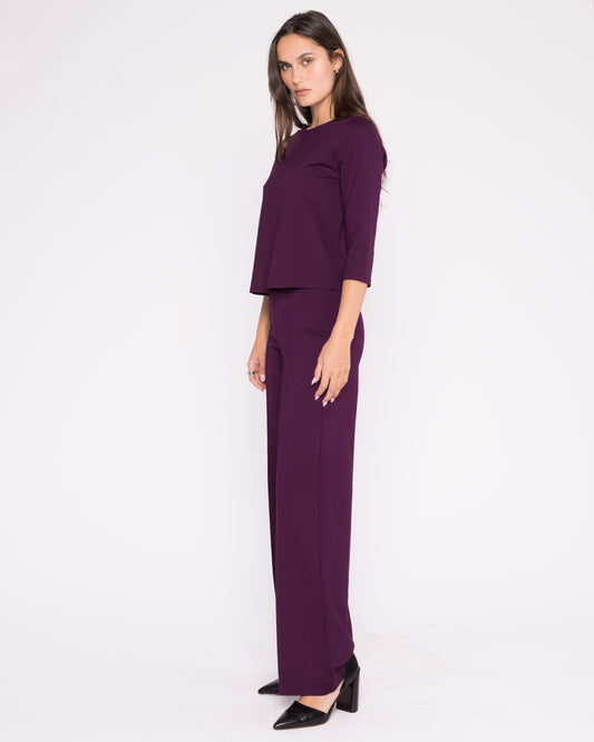 Plum Ponte Knit Straight Leg Pant
