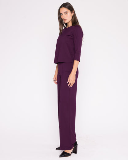 Plum Ponte Knit 3/4 Sleeve Top