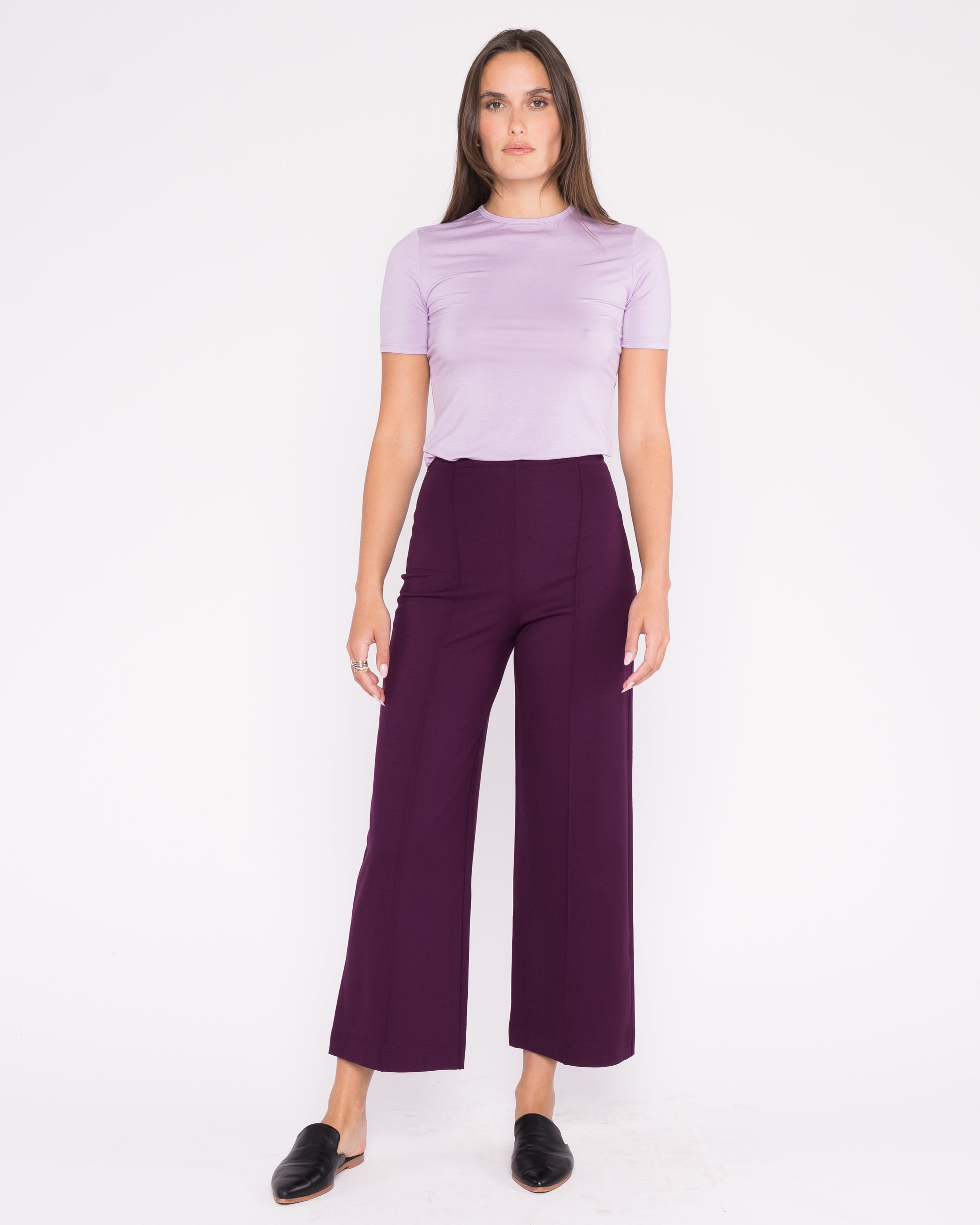 Plum Ponte Knit Cropped Straight Leg Pant