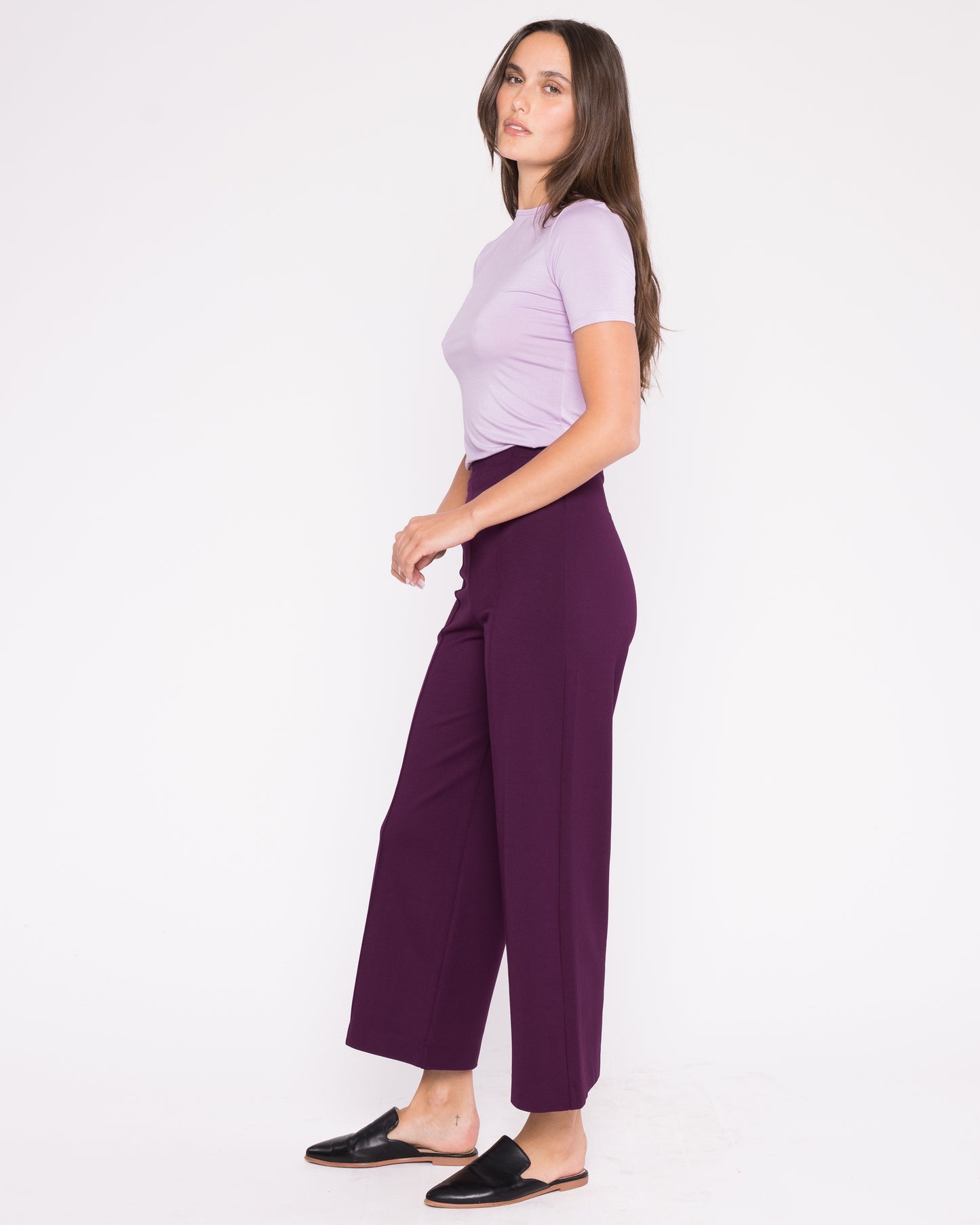 Plum Ponte Knit Straight Leg Pant: Cropped