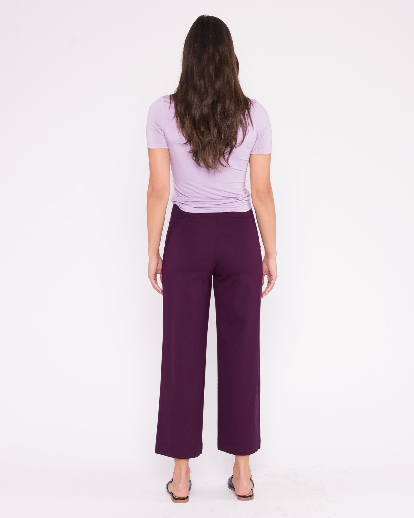 Plum Ponte Knit Straight Leg Pant: Cropped