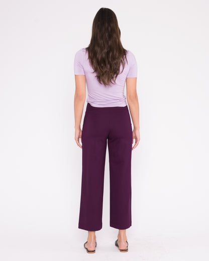 Plum Ponte Knit Straight Leg Pant: Cropped