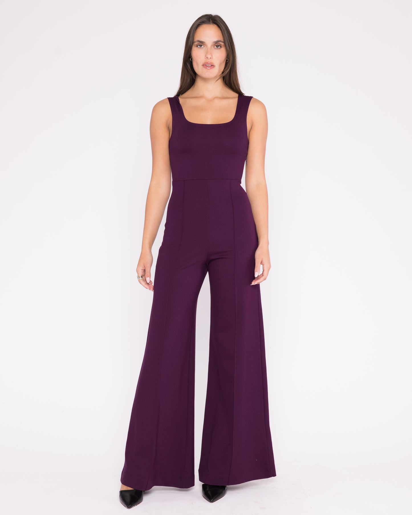 Plum Ponte Knit Tank Wide Leg Jumpsuit