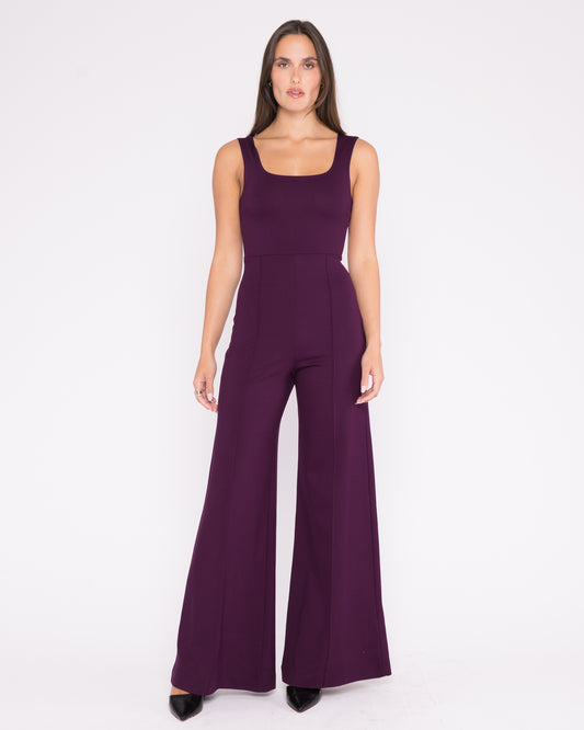 Plum Ponte Knit Tank Wide Leg Jumpsuit