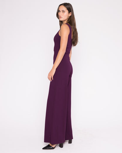 Plum Ponte Knit Tank Wide Leg Jumpsuit