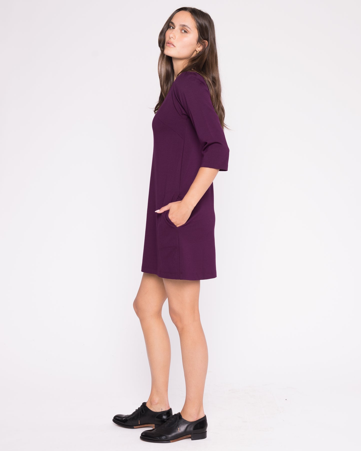 Plum Ponte Knit A-Line Dress