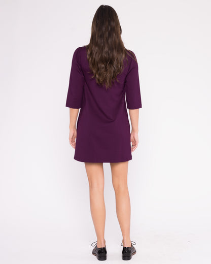 Plum Ponte Knit A-Line Dress