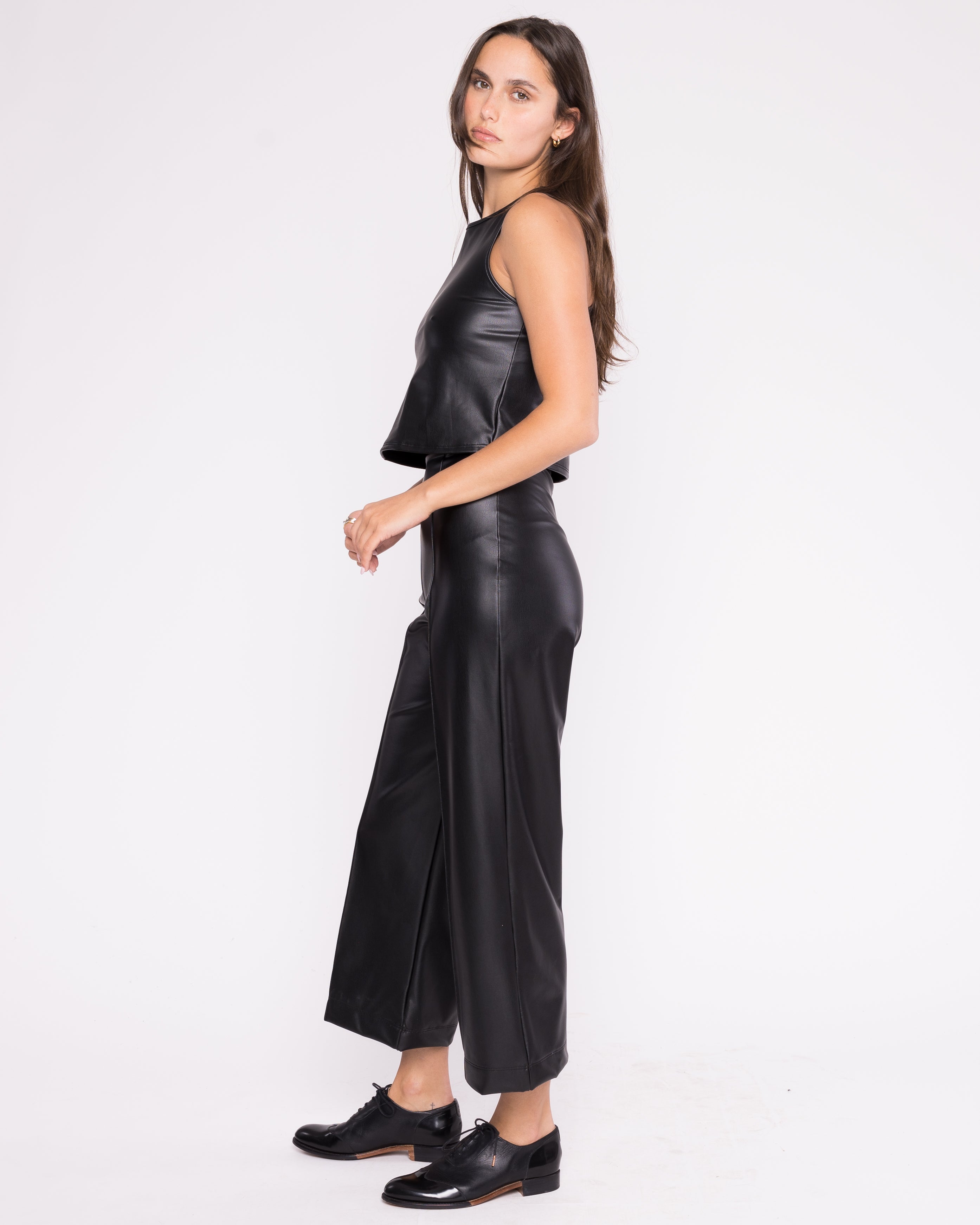Black Vegan Leather Cropped Straight Leg Pant | Ripley Rader