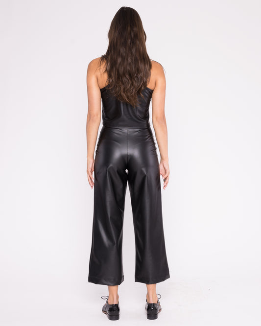 Black Vegan Leather Straight Leg Pant: Cropped