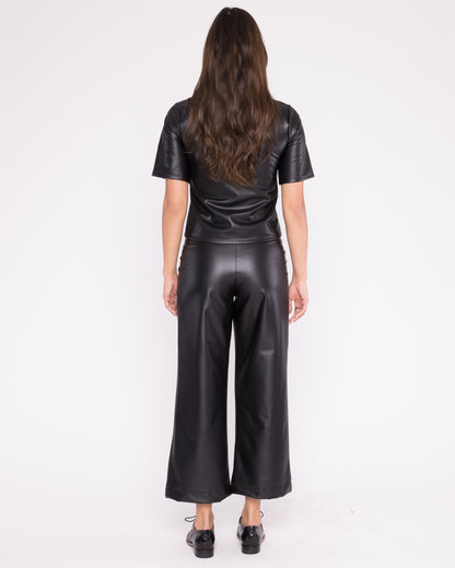 Black Vegan Leather Short Sleeve Top Extended