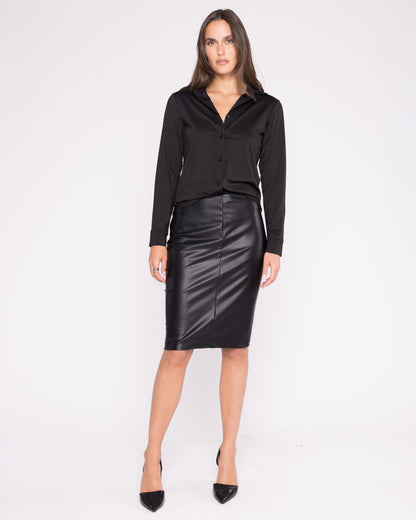 Black Vegan Leather Pencil Skirt