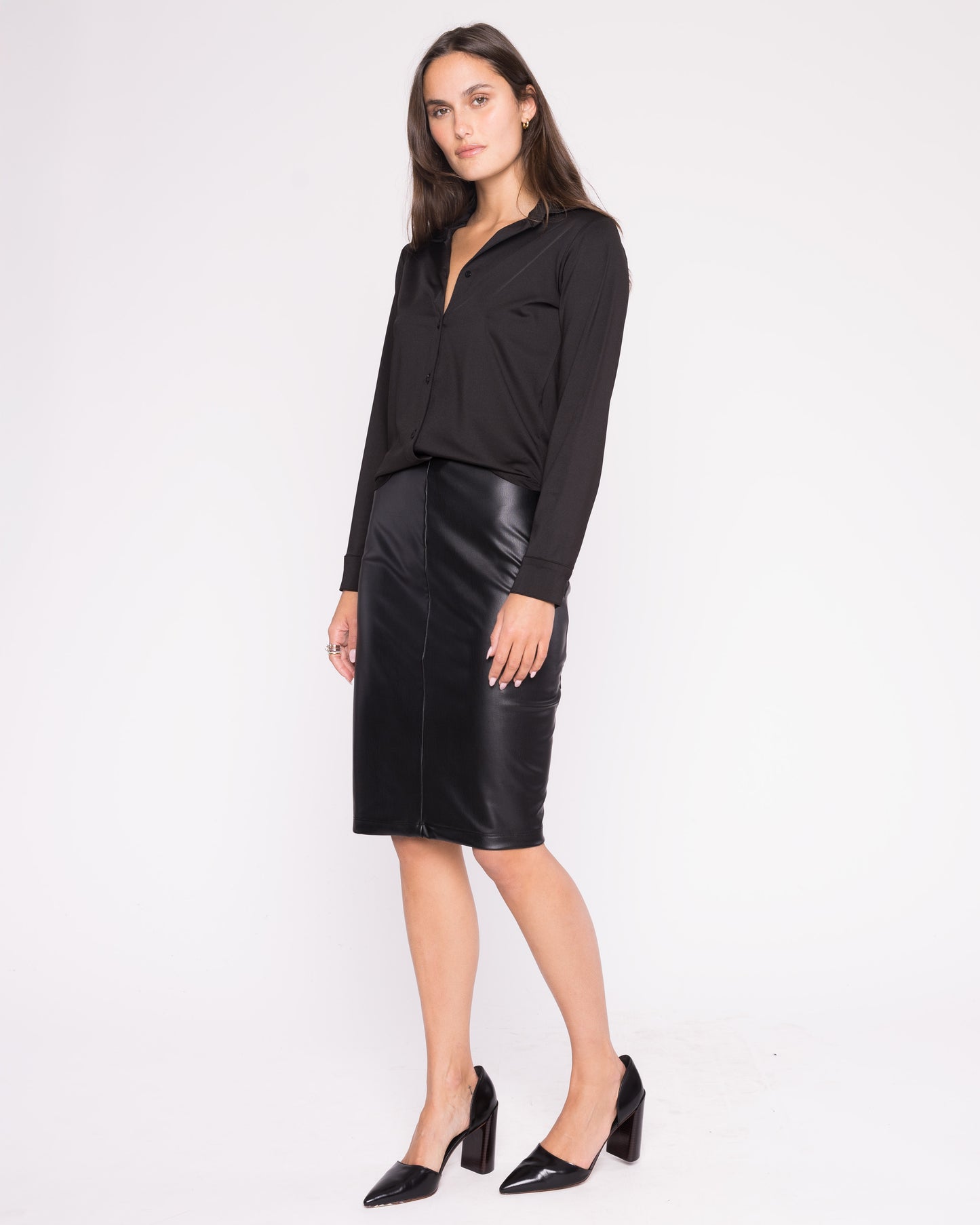 Black Vegan Leather Pencil Skirt