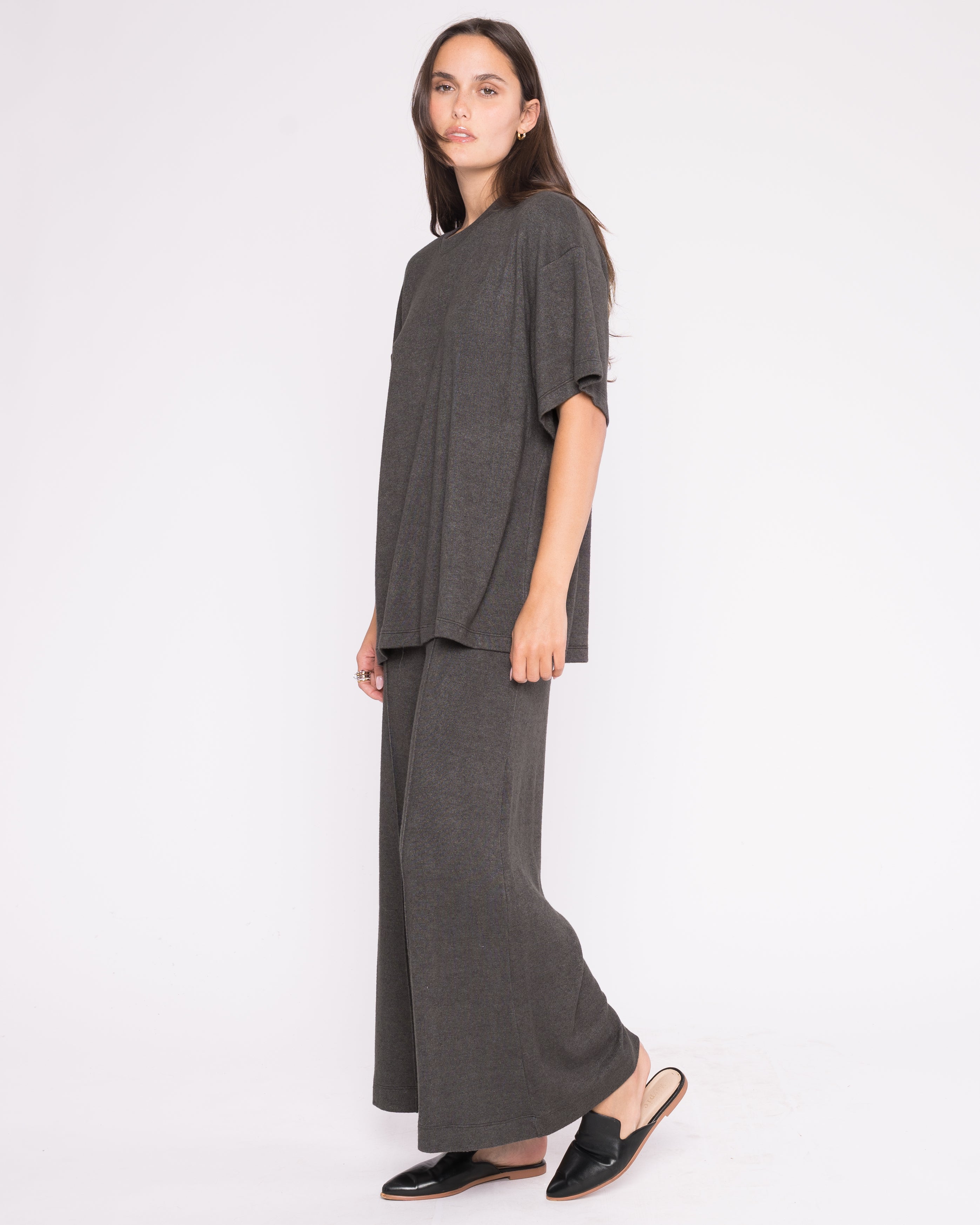 Charcoal Sweater Knit Cropped Wide Leg Pant