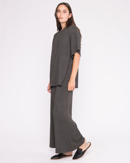 Charcoal Sweater Knit Wide Leg Pant: Cropped