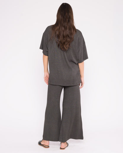 Charcoal Sweater Knit Wide Leg Pant: Cropped