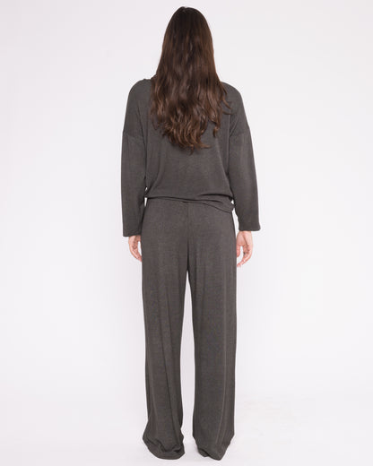 Charcoal Sweater Knit Boat Neck Top