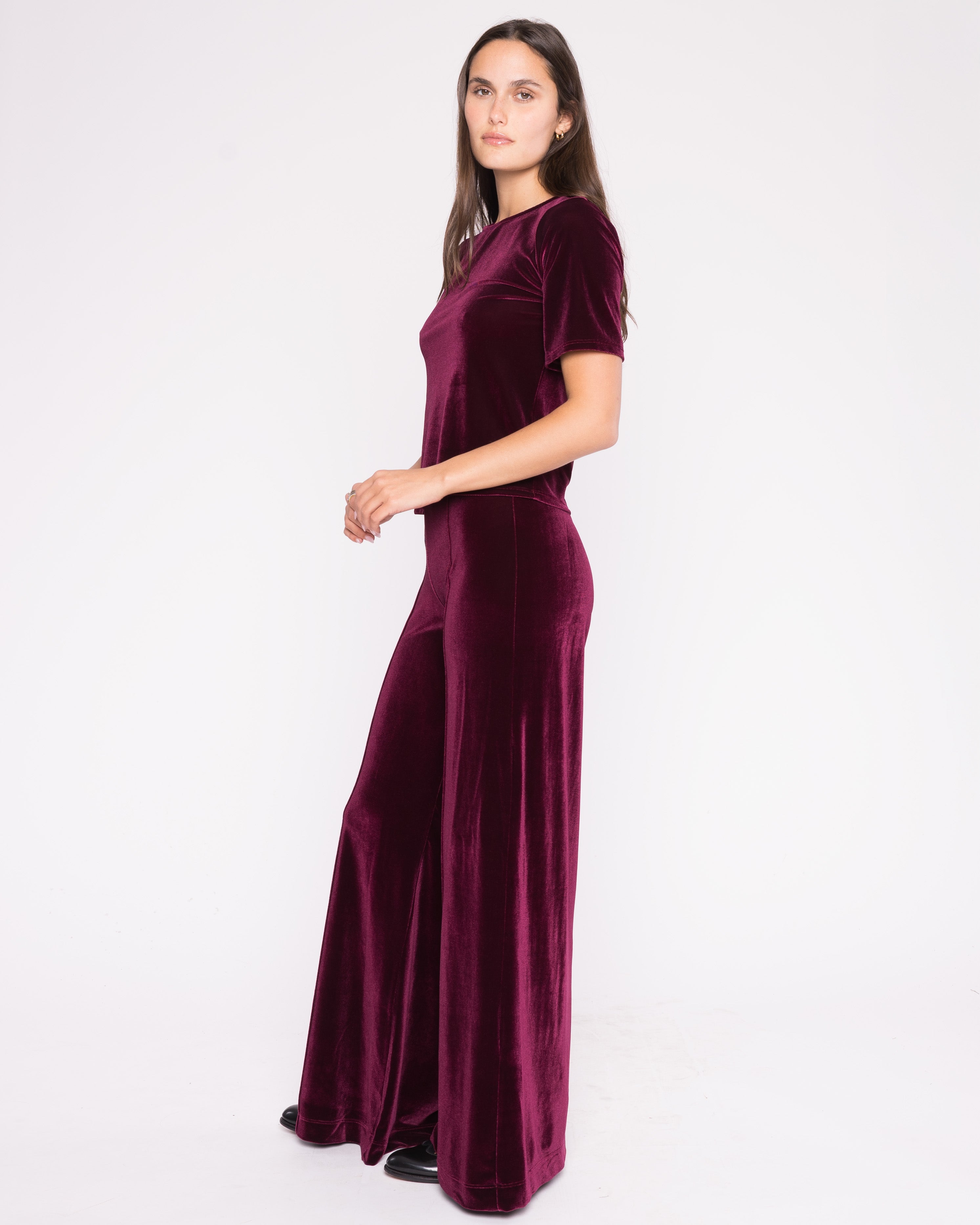 Merlot Stretch Velvet Wide Leg Pant