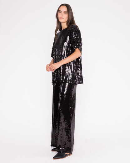 Black Sequin Party Top