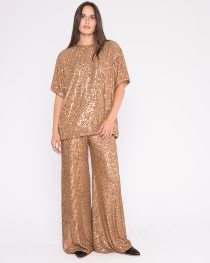 Champagne Textured Sequin Wide Leg Pant