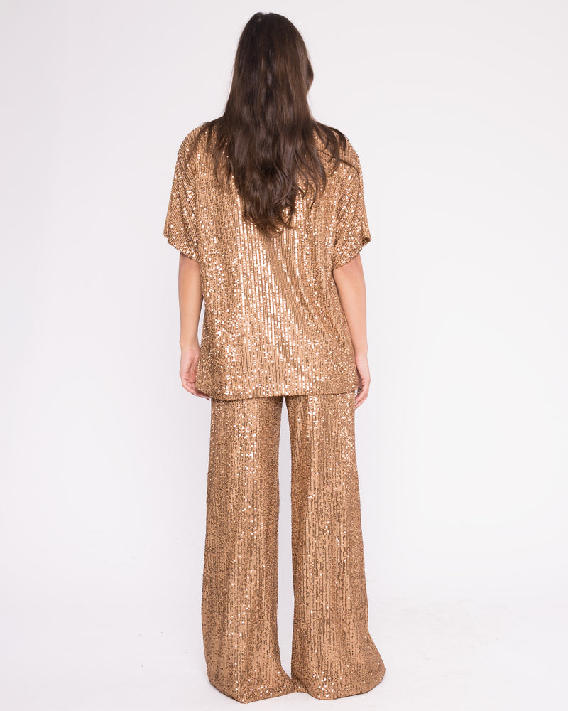Champagne Textured Sequin Wide Leg Pant | Ripley Rader