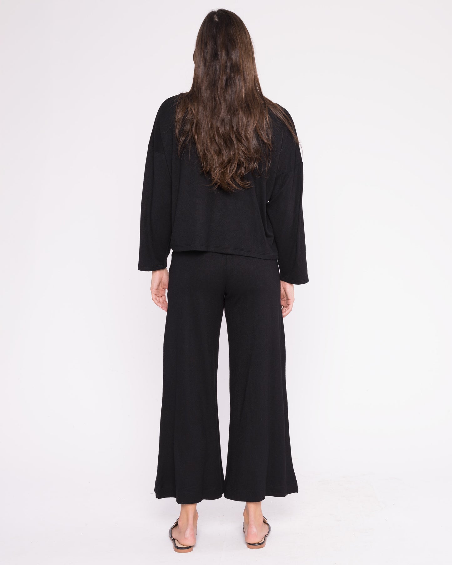 Black Sweater Knit Boat Neck Top