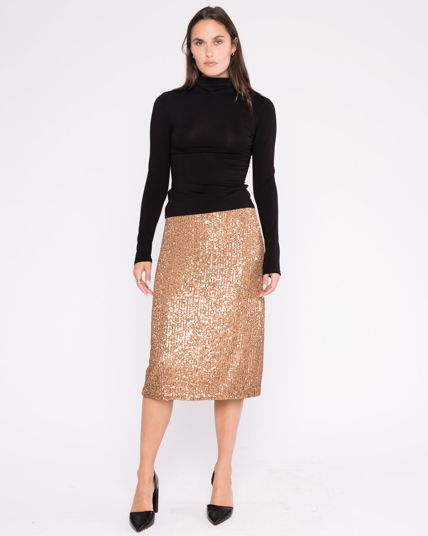 Champagne Textured Sequin Midi Skirt